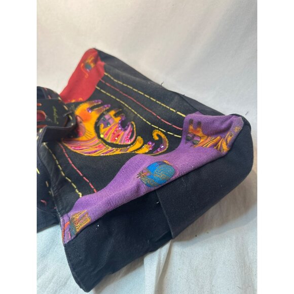 Laurel Burch Cat Print Tote Bag With Zippered Top & Interior Pocket Bag Charm - Picture 3 of 8